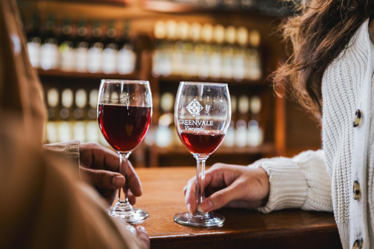Greenvale Vineyard Glass of Red Wine at a Bar