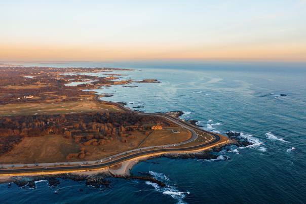 Aerial View Of Ocean Drive Sunset In Newport, RI