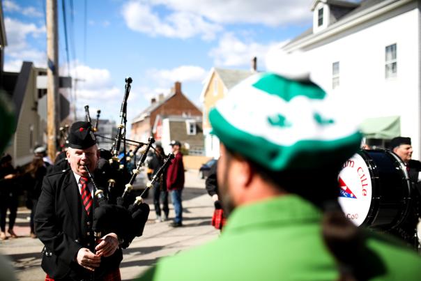 Man with Bagpipes At St Patrick's Day Parade In Newport, RI