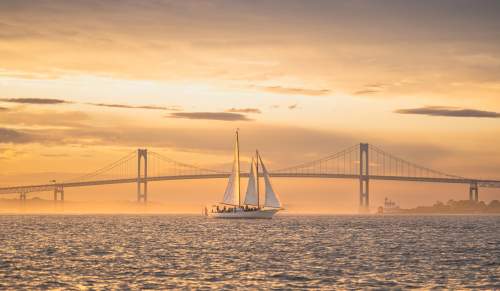 Sunset Boat and Bridge